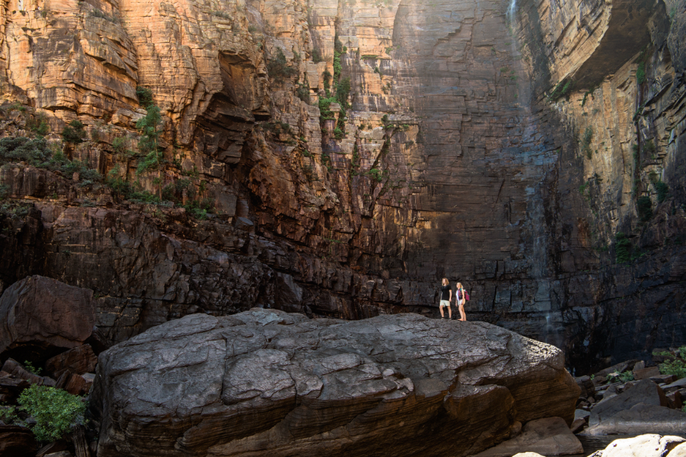 Jim-Jim-Falls The Jim Jim Falls is a plunge waterfall on the Jim Jim Creek that descends over the Arnhem Land escarpment within the UNESCO World Heritage–listed Kakadu National Park in the Northern Territory of Australia.